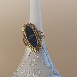 14 K yellow gold electroplated Floral Filligree ring